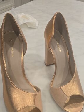 Metallic Rose Gold Peep-Toe Block Heels by Adrienne Vittadini